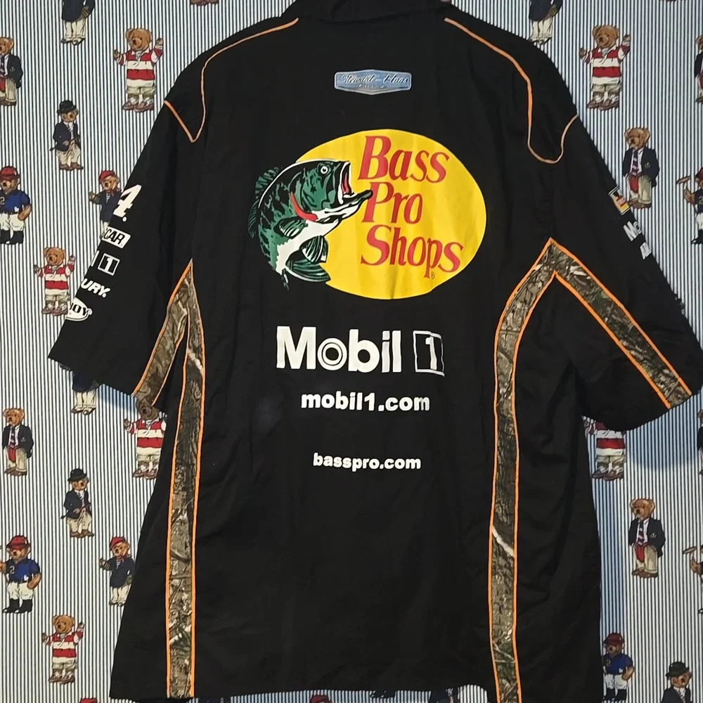 Nascar Bass Pro Shops JH Design Black Racing Camo Button Shirt Mens 2xl